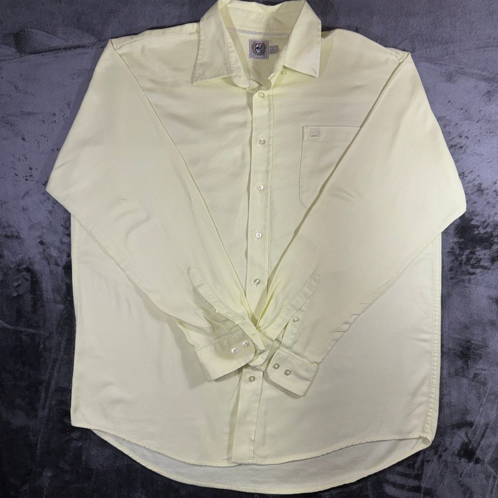 Cinch Mens Long Sleeve Button Down Shirt Yellow Textured Cotton Western Large
